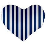 Vertical Stripes - White and Dark Cerulean Large 19  Premium Flano Heart Shape Cushion