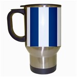 Vertical Stripes - White and Dark Cerulean Travel Mug (White)