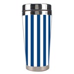 Vertical Stripes - White and Dark Cerulean Stainless Steel Travel Tumbler