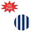 Vertical Stripes - White and Dark Cerulean 1  Mini Button (100 pack)