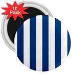 Vertical Stripes - White and Dark Cerulean 3  Magnet (10 pack)