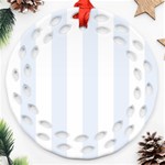 Vertical Stripes - White and Pastel Blue Ornament (Round Filigree)