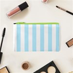 Vertical Stripes - White and Light Blue Canvas Cosmetic Bag (XS)