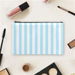 Vertical Stripes - White and Light Blue Cosmetic Bag (M)