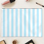 Vertical Stripes - White and Light Blue Cosmetic Bag (XXL)