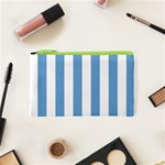 Vertical Stripes - White and Iceberg Blue Canvas Cosmetic Bag (XS)