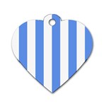 Vertical Stripes - White and Cornflower Blue Dog Tag Heart (Two Sides)