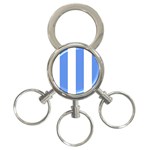 Vertical Stripes - White and Cornflower Blue 3-Ring Key Chain