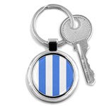 Vertical Stripes - White and Cornflower Blue Key Chain (Round)