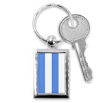 Vertical Stripes - White and Cornflower Blue Key Chain (Rectangle)