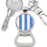 Vertical Stripes - White and Cornflower Blue Bottle Opener Key Chain