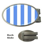 Vertical Stripes - White and Cornflower Blue Money Clip (Oval)