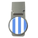 Vertical Stripes - White and Cornflower Blue Money Clip (Round)