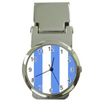 Vertical Stripes - White and Cornflower Blue Money Clip Watch