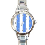 Vertical Stripes - White and Cornflower Blue Round Italian Charm Watch