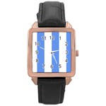 Vertical Stripes - White and Cornflower Blue Rose Gold Leather Watch