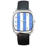 Vertical Stripes - White and Cornflower Blue Square Metal Watch