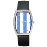 Vertical Stripes - White and Cornflower Blue Barrel Style Metal Watch