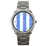 Vertical Stripes - White and Cornflower Blue Sport Metal Watch