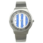 Vertical Stripes - White and Cornflower Blue Stainless Steel Watch