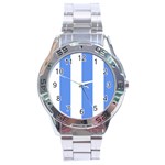 Vertical Stripes - White and Cornflower Blue Stainless Steel Analogue Watch