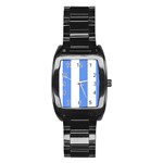 Vertical Stripes - White and Cornflower Blue Stainless Steel Barrel Watch