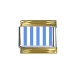 Vertical Stripes - White and Cornflower Blue Gold Trim Italian Charm (9mm)