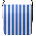 Vertical Stripes - White and Cornflower Blue Flap Closure Messenger Bag (S)