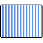 Vertical Stripes - White and Cornflower Blue Double Sided Fleece Blanket (Medium) (Two Sides)