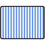 Vertical Stripes - White and Cornflower Blue Double Sided Fleece Blanket (Large) (Two Sides)