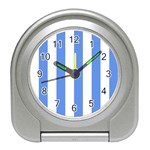 Vertical Stripes - White and Cornflower Blue Desk Alarm Clock