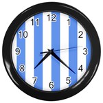 Vertical Stripes - White and Cornflower Blue Wall Clock (Black)