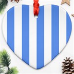 Vertical Stripes - White and Cornflower Blue Ornament (Heart)