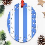 Vertical Stripes - White and Cornflower Blue Oval Filigree Ornament (Two Sides)