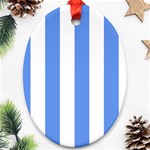 Vertical Stripes - White and Cornflower Blue Oval Ornament (Two Sides)