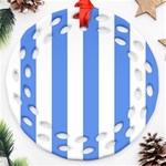 Vertical Stripes - White and Cornflower Blue Round Filigree Ornament (Two Sides)