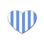 Vertical Stripes - White and Cornflower Blue Rubber Coaster (Heart)