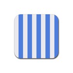 Vertical Stripes - White and Cornflower Blue Rubber Coaster (Square)