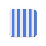 Vertical Stripes - White and Cornflower Blue Rubber Square Coaster (4 pack)