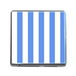 Vertical Stripes - White and Cornflower Blue Memory Card Reader (Square)