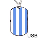 Vertical Stripes - White and Cornflower Blue Dog Tag USB Flash (One Side)