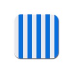 Vertical Stripes - White and Dodger Blue Rubber Square Coaster (4 pack)