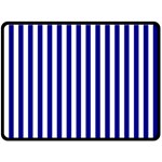 Vertical Stripes - White and Dark Blue Fleece Blanket (Large) (One Side)