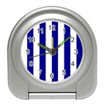 Vertical Stripes - White and Dark Blue Desk Alarm Clock