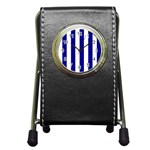 Vertical Stripes - White and Dark Blue Pen Holder Desk Clock