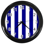 Vertical Stripes - White and Dark Blue Wall Clock (Black)