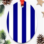 Vertical Stripes - White and Dark Blue Oval Ornament (Two Sides)