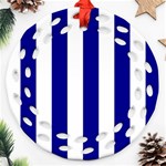 Vertical Stripes - White and Dark Blue Ornament (Round Filigree)