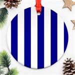 Vertical Stripes - White and Dark Blue Round Ornament (Two Sides)