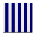 Vertical Stripes - White and Dark Blue Tile Coaster